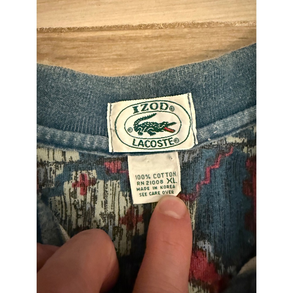 Vintage Izod Lacoste Long Sleeve Polo Shirt XL Geometric Abstract Print Cotton - Picture 3 of 6